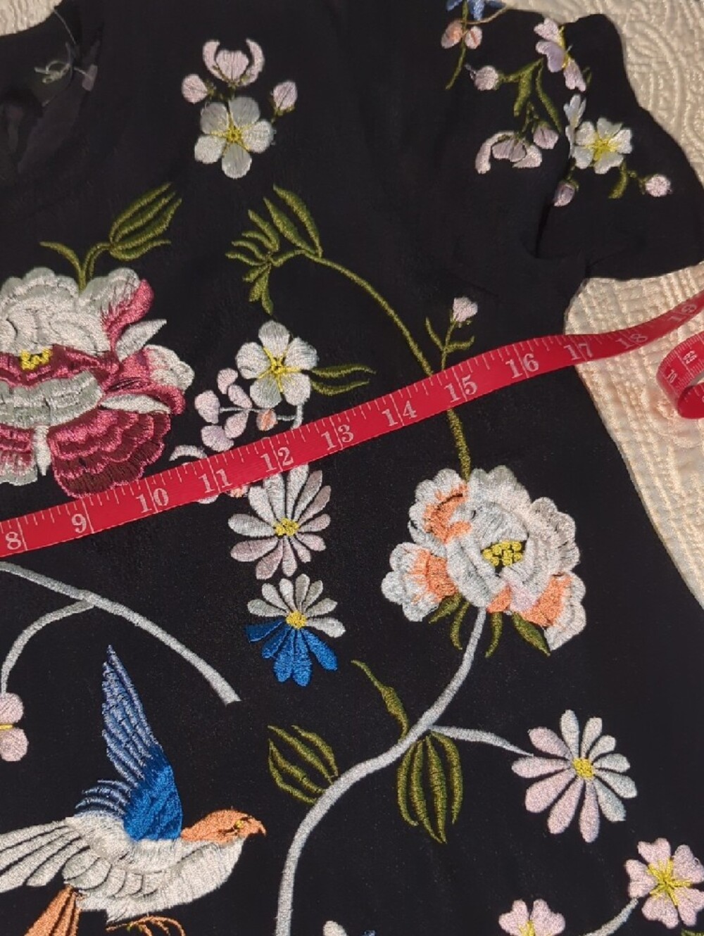 ASOS Black Midi Dress with Multicolor Floral & Bird Embroidery - Picture 16 of 17